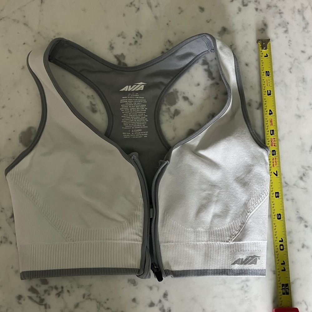 Avia Front-Zip White and Gray Racerback Sports Bra